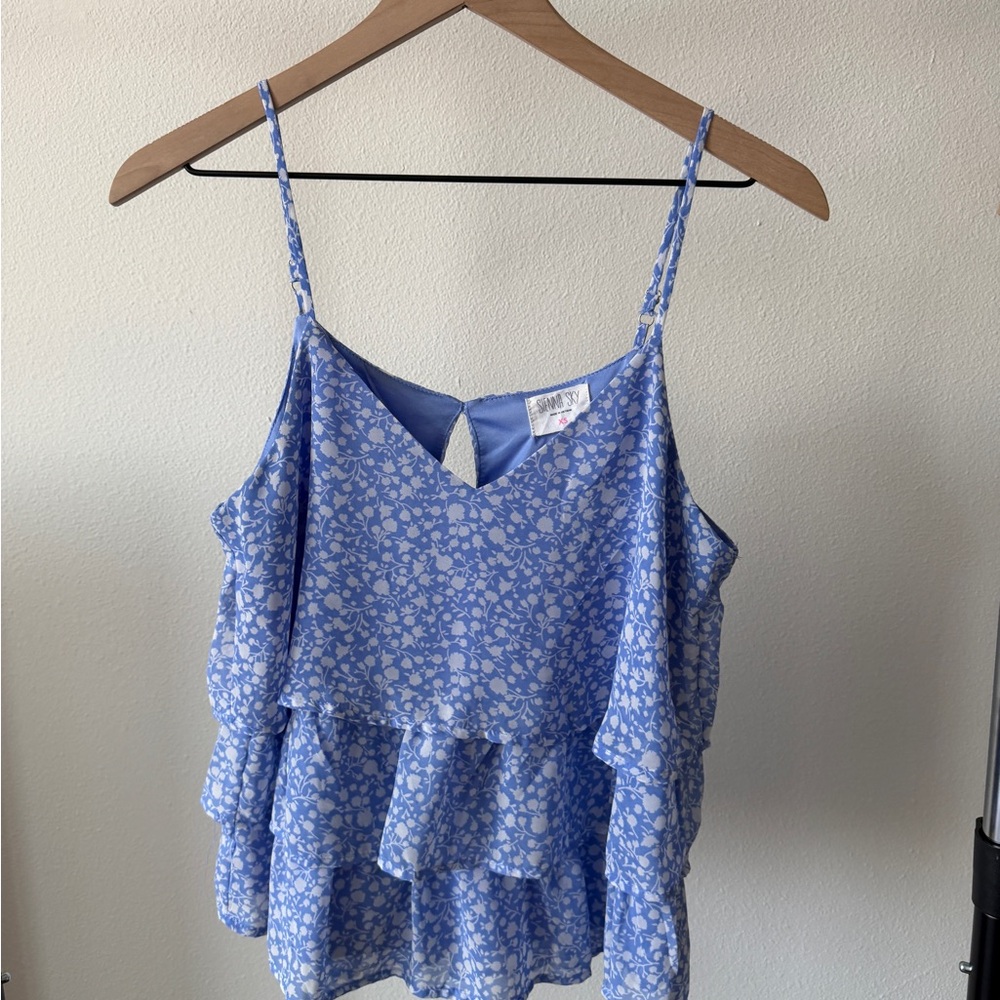 Sienna Sky Blue Floral Ruffle Camisole